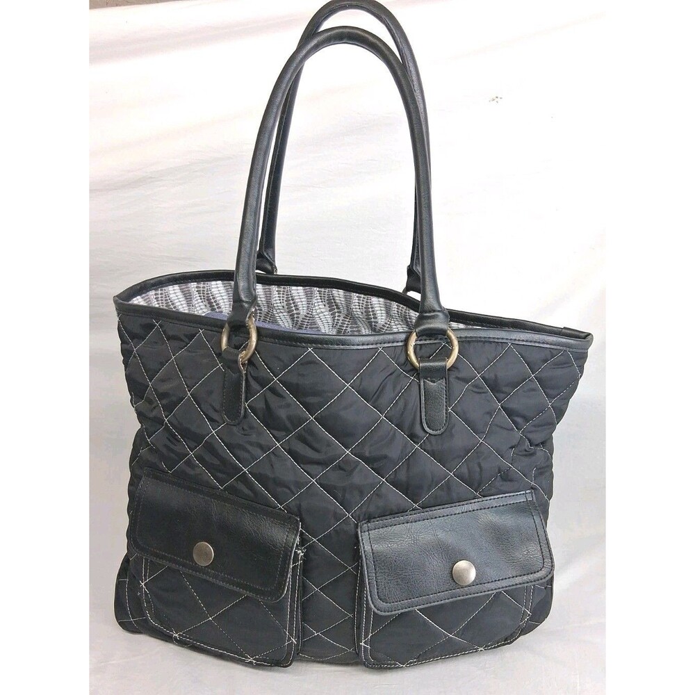 Old Navy Black Quilted Shoulder Tote Bag Y2k Large Carry On Travel Vacation